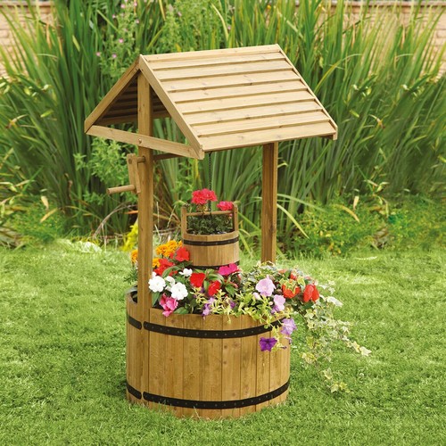 Wooden wishing well planter - wooden,
