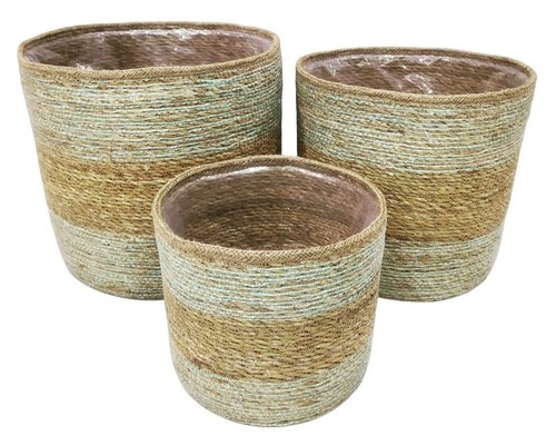 Sage stripe seagrass planter - sage,